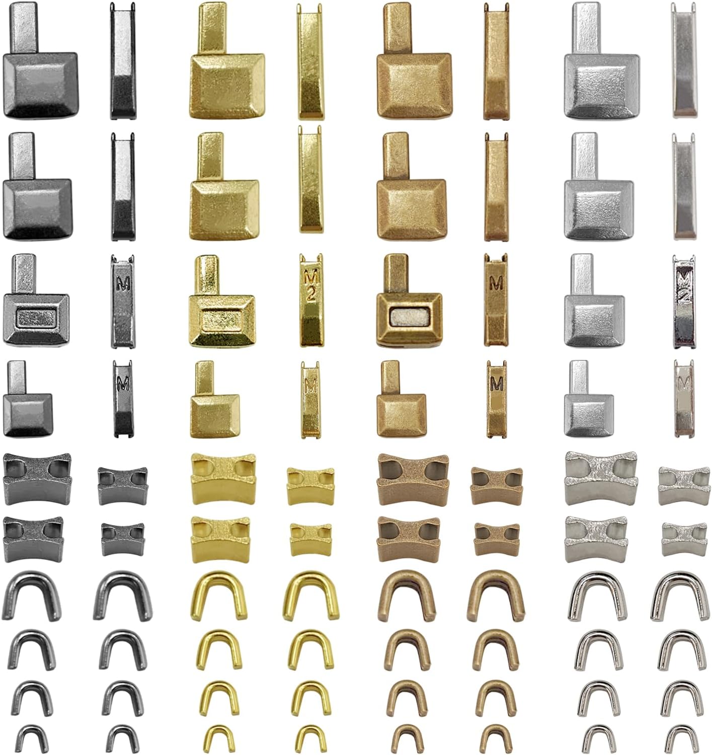 80pcs Metal Zipper Insertion Pin Kit Zipper Head Slider Accessories Stopper Repair Latch Slider Retainer Open-End Bottom Top Stops for Jackets Coats 4 Colors DIY Sewing Replacement, 4 Sizes