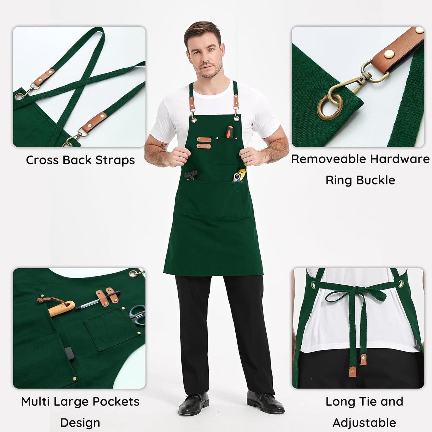 Canvas Aprons, Kitchen Chef Aprons, Work Aprons for Men Women, Adjustable Strap Aprons with 3 Pockets