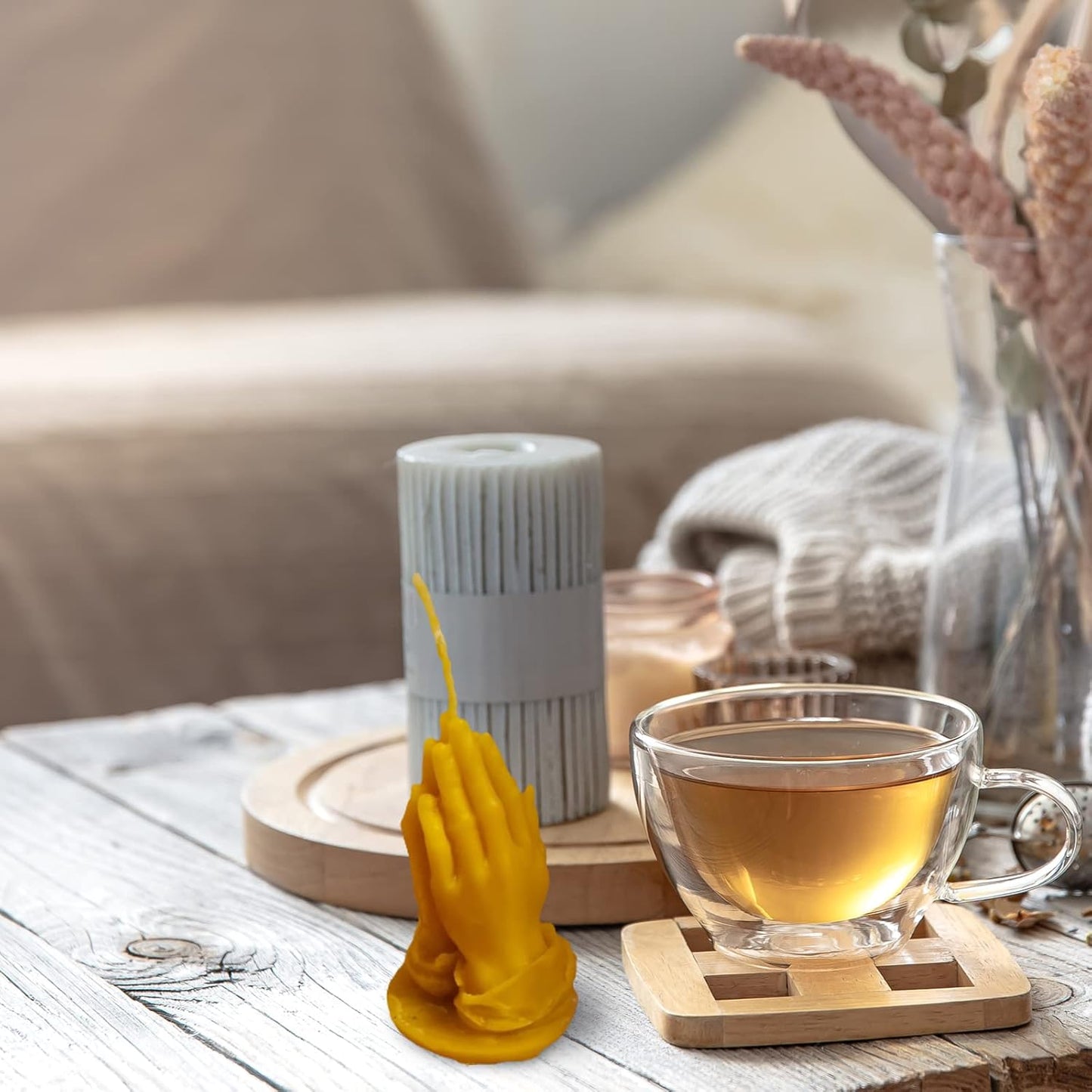 3D Hands Folded for Prayer Candle Silicone Mold Scented DIY Reisn Mold Gypsum Mould for Praying Blessing Candle Making Resin Soap Gifts Wax Aromatherapy Craft Supplies Home Halloween Decor