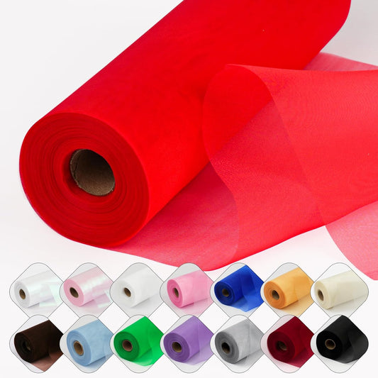 Crystal Organza Fabric Tulle 11 Inch by 50 Yards Sheer Tulle Rolls for DIY Craft Wedding Party Baby Shower Decor Gift Wrapping Party Supplies (Red)