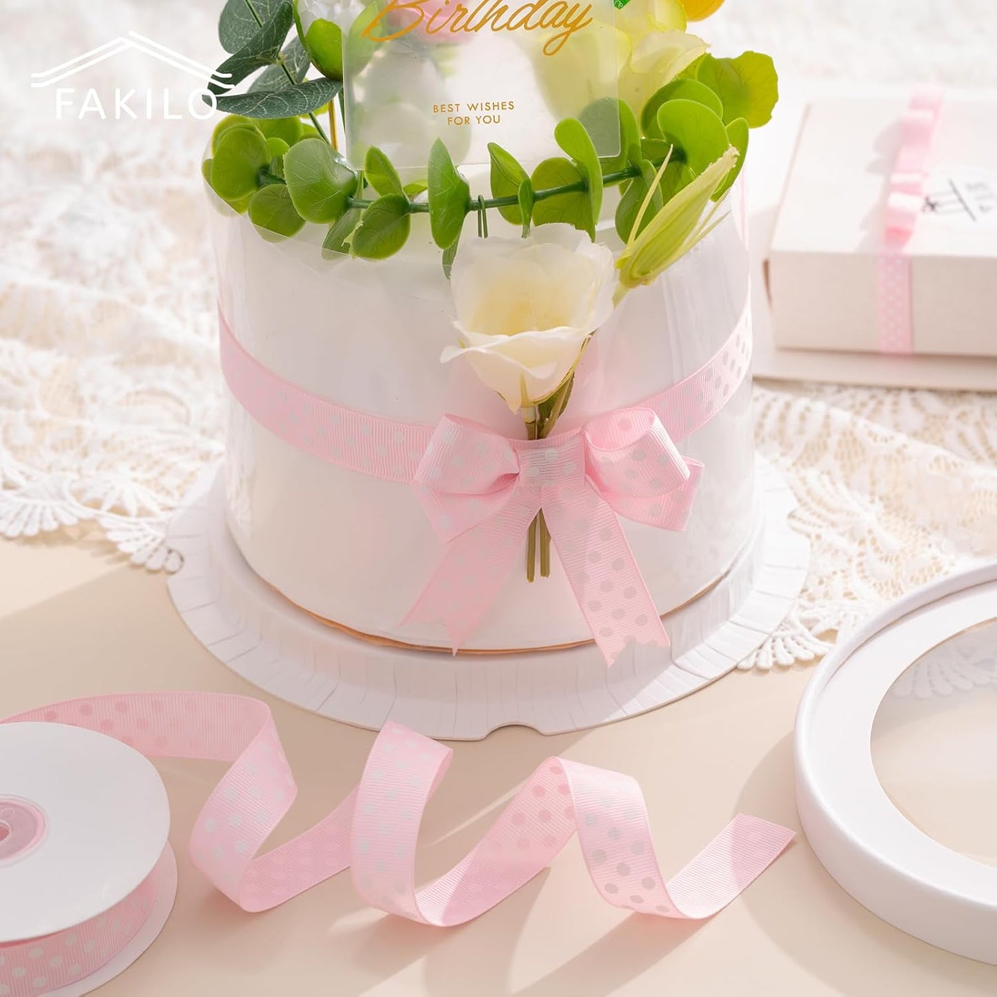 Polka Dot Grosgrain Ribbon 3/4 Inch, 25 Yards Spool Pink and White Dot Craft Ribbon for Christmas Gift Wrapping DIY Crafts Hair Bows Wedding Party Decor Sewing and Home Decoration