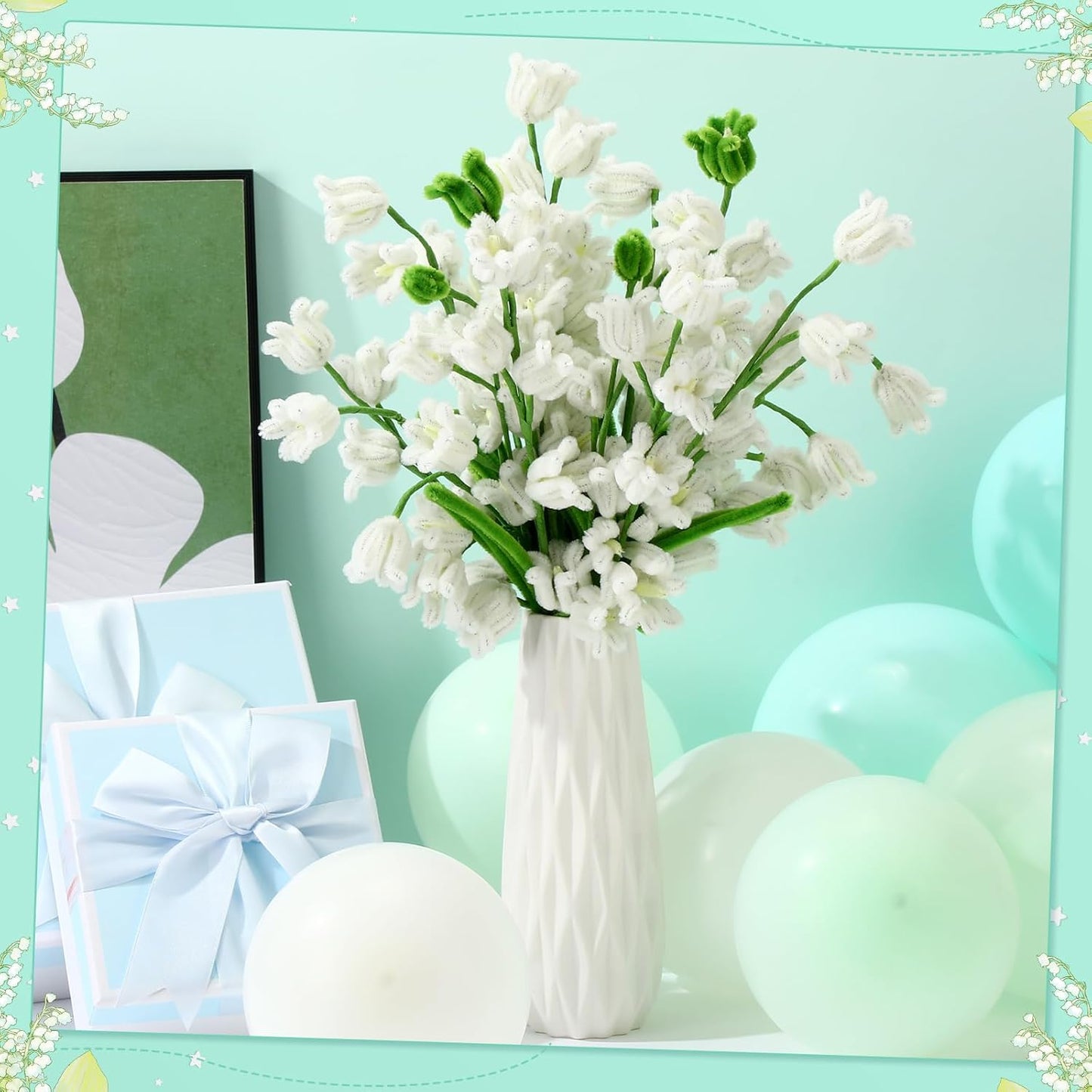 DaisyInner 700 Pcs Halloween Fall Pipe Cleaners Craft Bulk Pastel Chenille Stems Flower DIY Gradient Colored Fluffy for School Classroom Thanksgiving Christmas Party Supplies(White,Green)