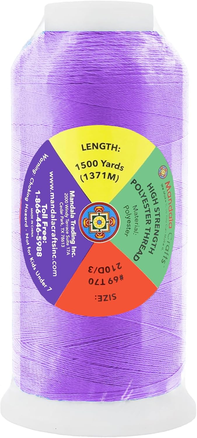 Mandala Crafts Lilac Heavy Duty Thread - 1500 Yds Tex 70 Thread for Sewing Drapery Jeans Leather Hair Outdoor Marine Upholstery