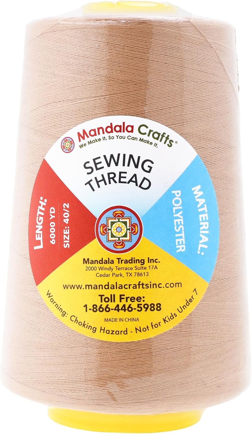 Mandala Crafts 4 Pack of Serger Threads Cones Spools - 40S/2 24000 Yards Polyester Nude Threads for Sergers Machine and Overlock Quilting Sewing Machine