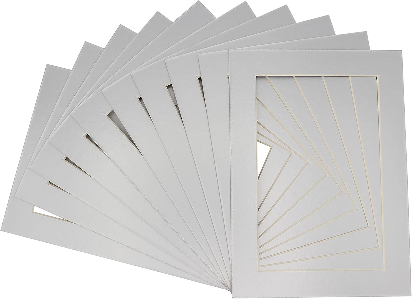 11x14 Mat for 8.5x11 Photo - Precut Metallic Silver Picture Matboard for Frames 11 x 14 Inches - Bevel Cut to Display Art 8.5 x 11 Inches - Acid Free Pack of 10 MATS with Backing Boards & Clear Bags