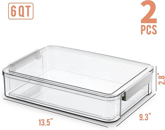 Citylife 2 PCS 6 Qt Plastic Storage Bins with Lids and Latches, Portable Stackable Storage Bins, Clear Plastic File Box for Organizing A4 Paper, Letters, Documents, Art Supplies, and Crafts