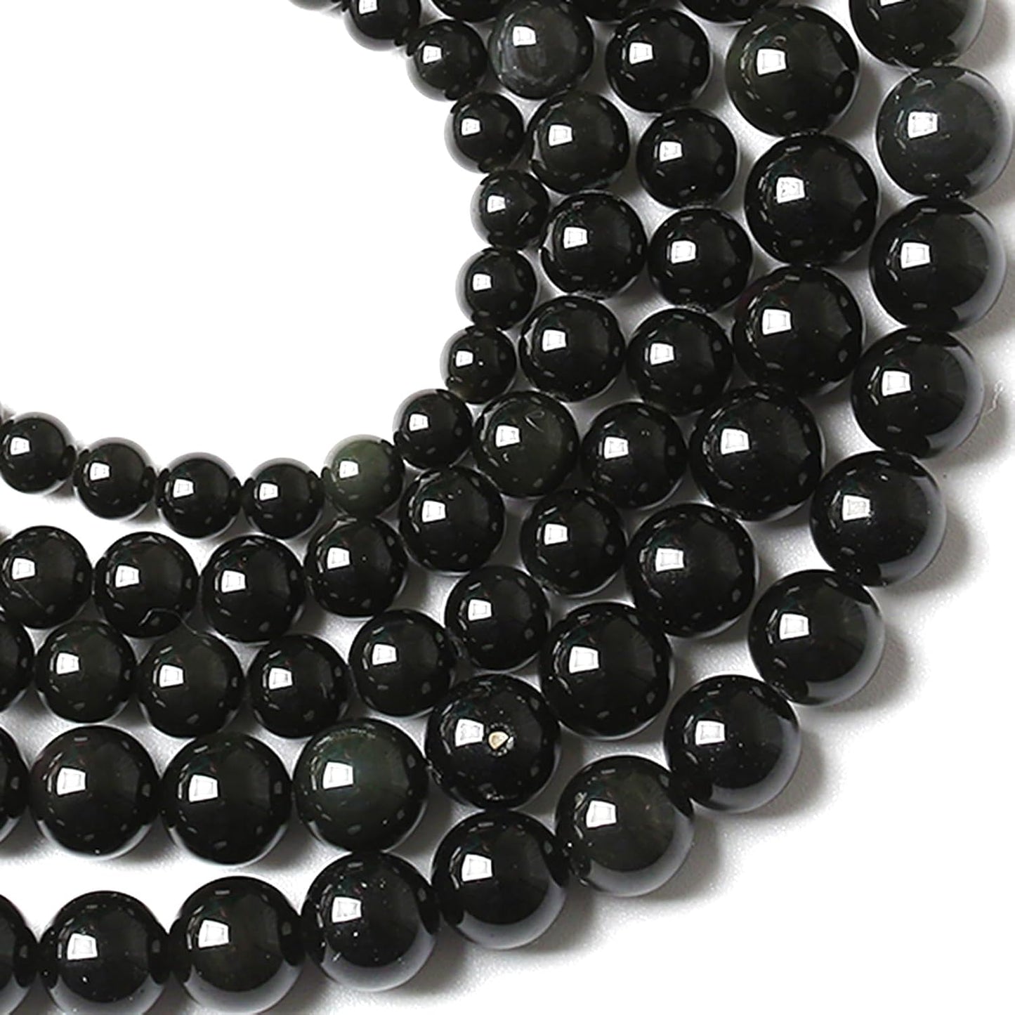 8MM 90pcs Natural Black Obsidian Stone Energy Healing Beads Round Loose Beads for Jewelry Making Bracelet 2 Strands 32"