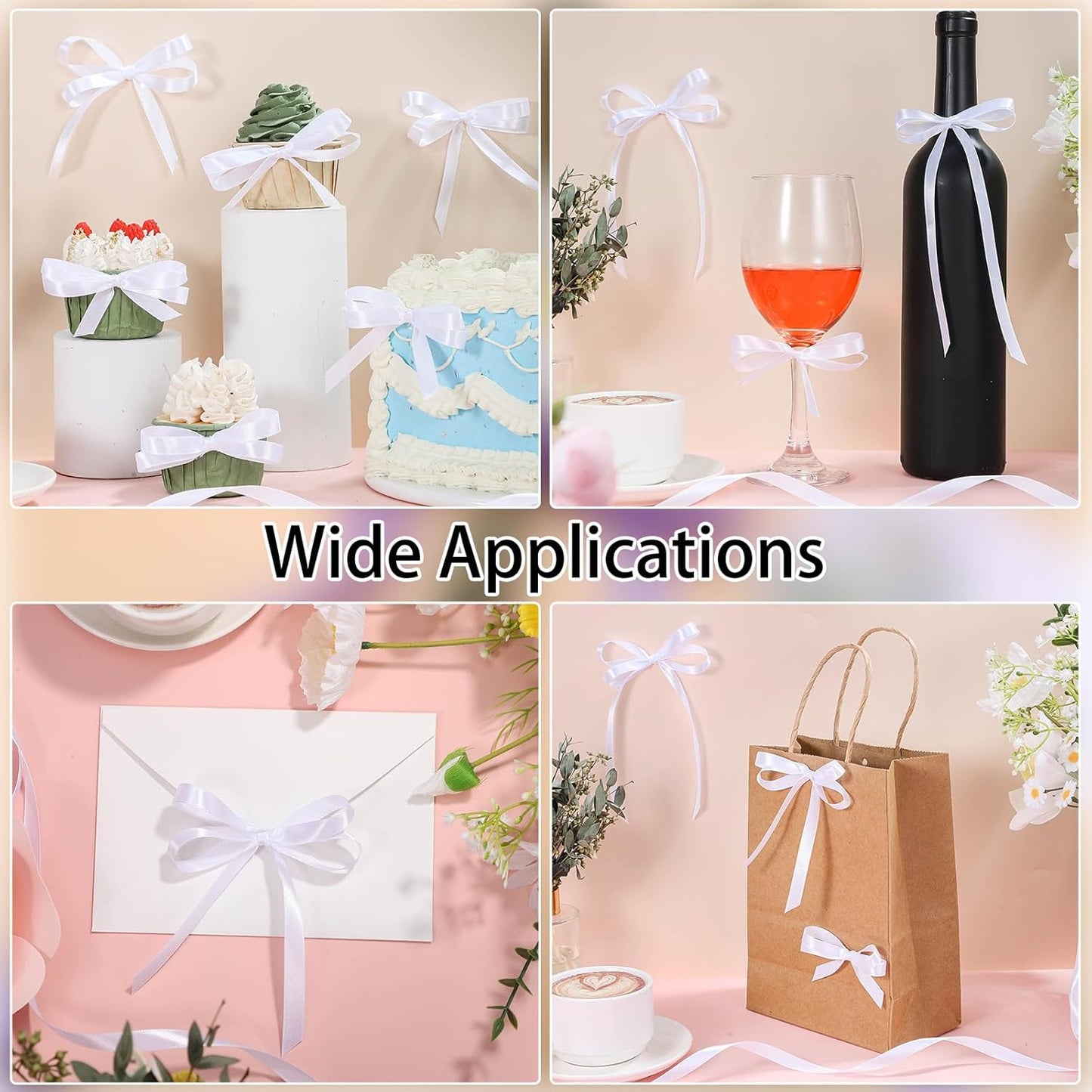 White Ribbon 3/8 Inch 120 Yards Thin Ribbon White Satin Ribbons for Hair Gift Wrapping Bow Making Gift Bags Jewelry Beaded String Balloon Sewing Cards DIY Crafts Christmas Decorations