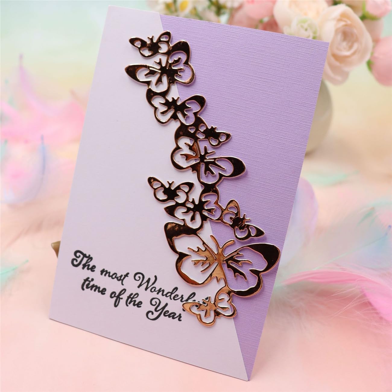 Mvchifay Cutting Dies for Card Making Metal Die-Cuts Scrapbooking Tool Hollow Frame DIY Craft Punch Template Embossing for Paper Album Decor (4-Butterfly String 13.4x5.3cm)