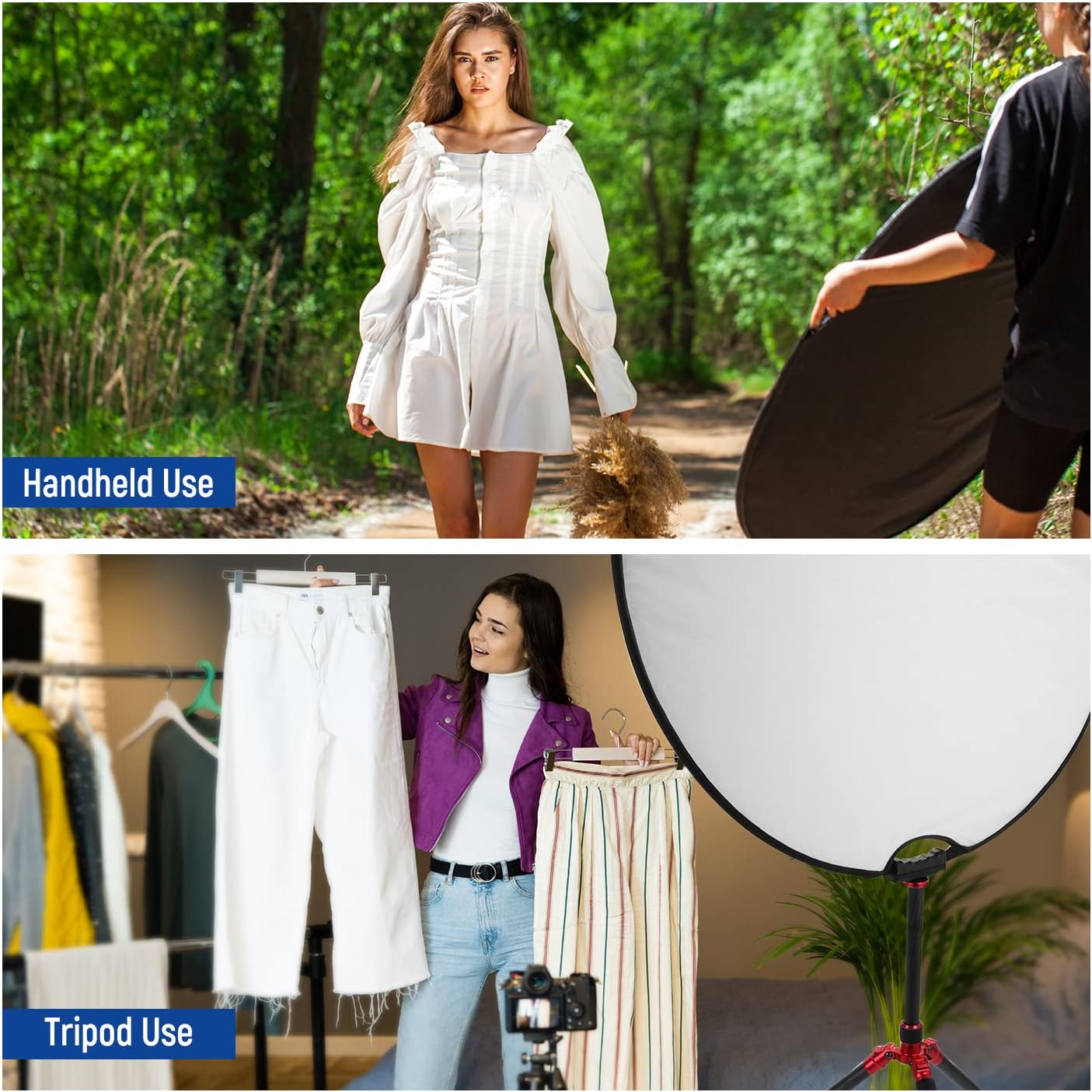 NEEWER 43"/110cm Light Reflector with Handle Grip with 3/8" Thread, 5 in 1 Collapsible Disc Light Diffuser Translucent/Silver/Gold/White/Black for Photography Lighting, Outdoor Lighting, RF-110II