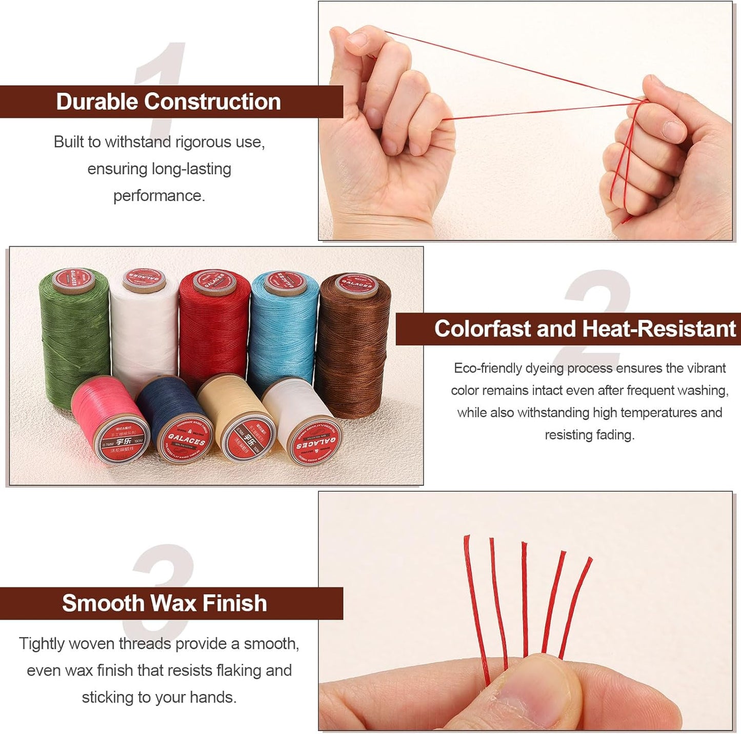 uxcell Flat Leather Sewing Waxed Thread, 270m / 295 Yards Polyester Wax String, 150D Wax Stitching Cord for Leather Crafts, Bookbinding, Bracelets Braided, Khaki Brown