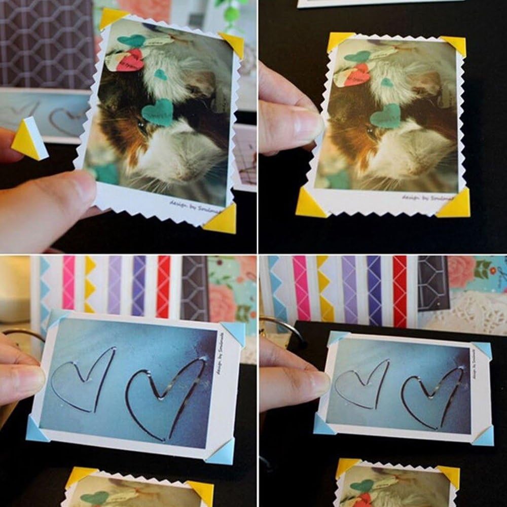 50 Sheets Self Adhesive Photo Corners - Hold 1275 Photos - 6 Colors 5100 pcs Photo Mounting Corner Stickers for Polaroid, Instax Foto of DIY Picture Scrapbook and Recollections Photo Album