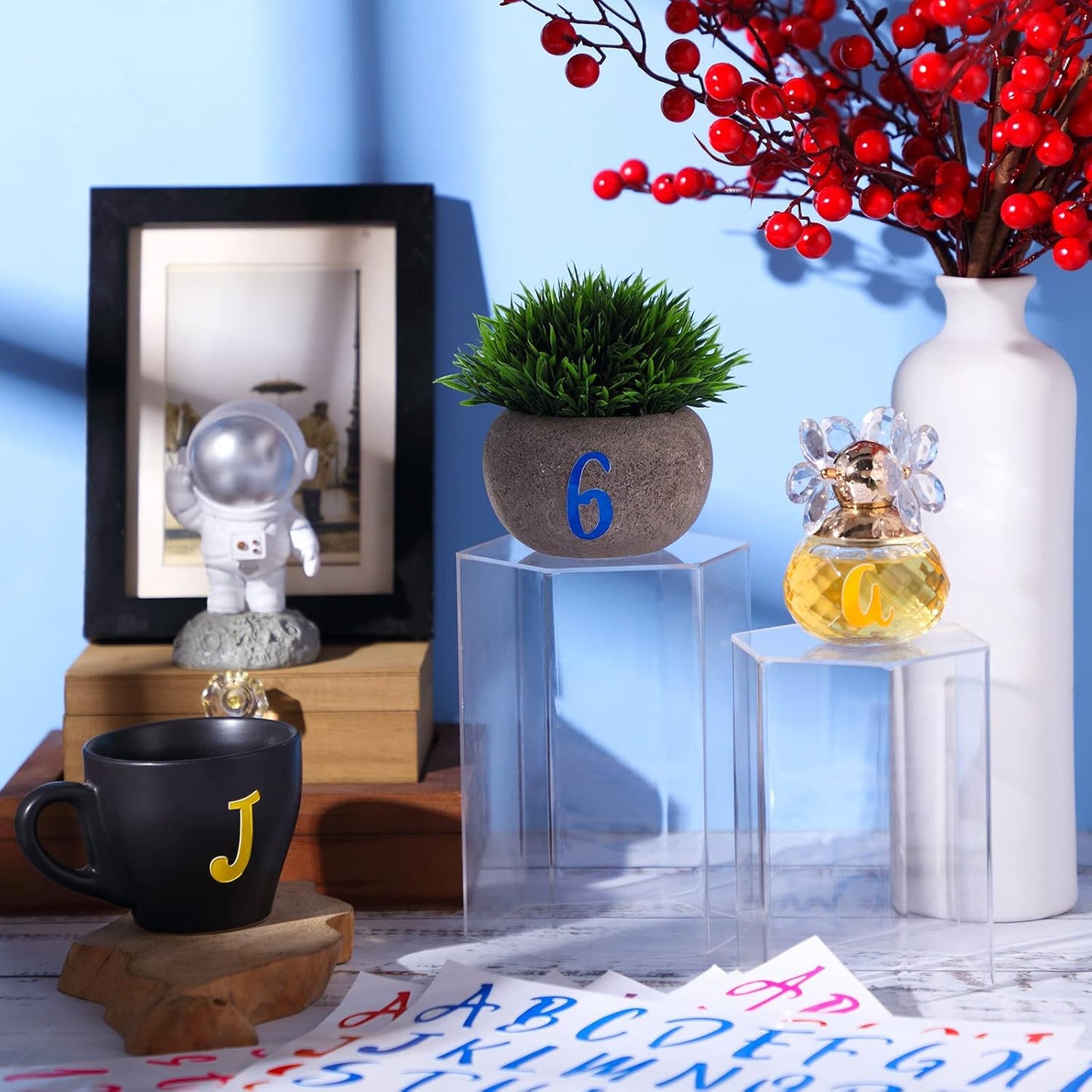 Outus 576 Pieces 8 Sheets Letters Stickers Self Adhesive Vinyl Letter Alphabet Number Stickers Mailbox Numbers Sticker, Decals for Classroom Decor, Sign, Door(Multi Colors,1.5 Inch)