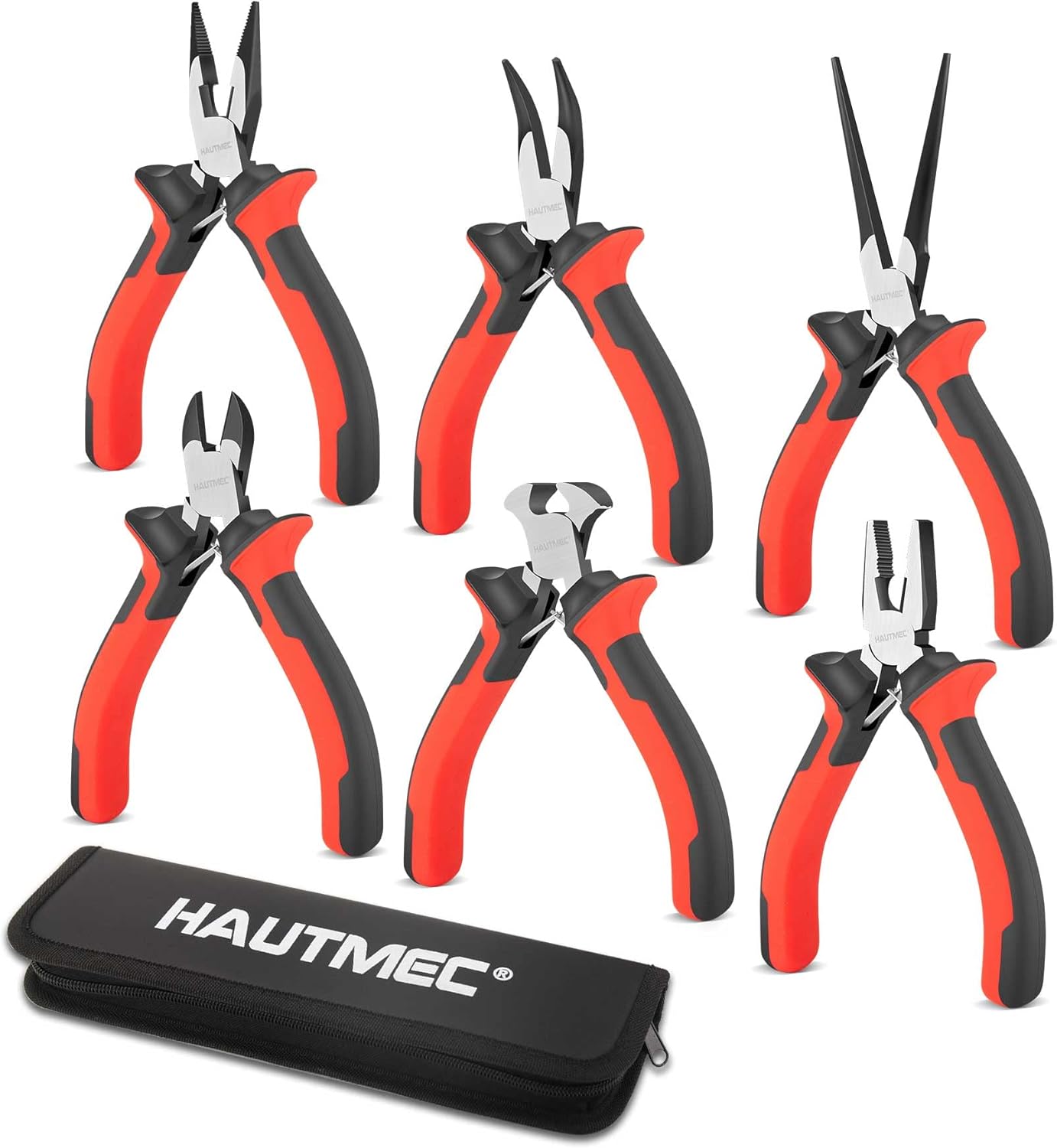 HAUTMEC 6PCS Mini Pliers Set High Leverage Multi Small Pliers Tool Set with Small Needle Nose Pliers Set, Linesman, Long Nose, Bent Nose, Diagonal Cutters, End Cutting Plier for Jewelry and Electronic