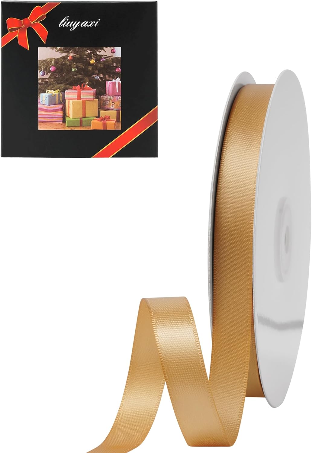LIUYAXI Old Gold Satin Ribbon, Double Faced 1/2" X Continuous 25 Yards Ribbons Perfect for Gift Wrapping Bows Bouquet Wedding Craft and More