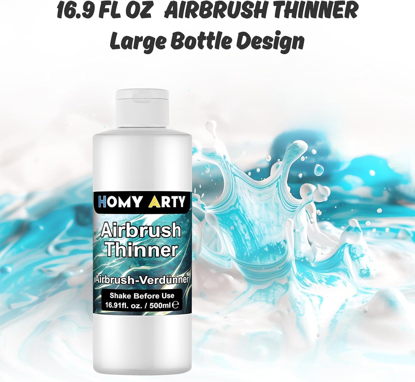 HOMY ARTY Airbrush Thinner - 16.9 Fl Oz, Water-Based Acrylic Paint Thinner, to Improve Color Flow for Shoes, Clothes, Metal and Plastic Models