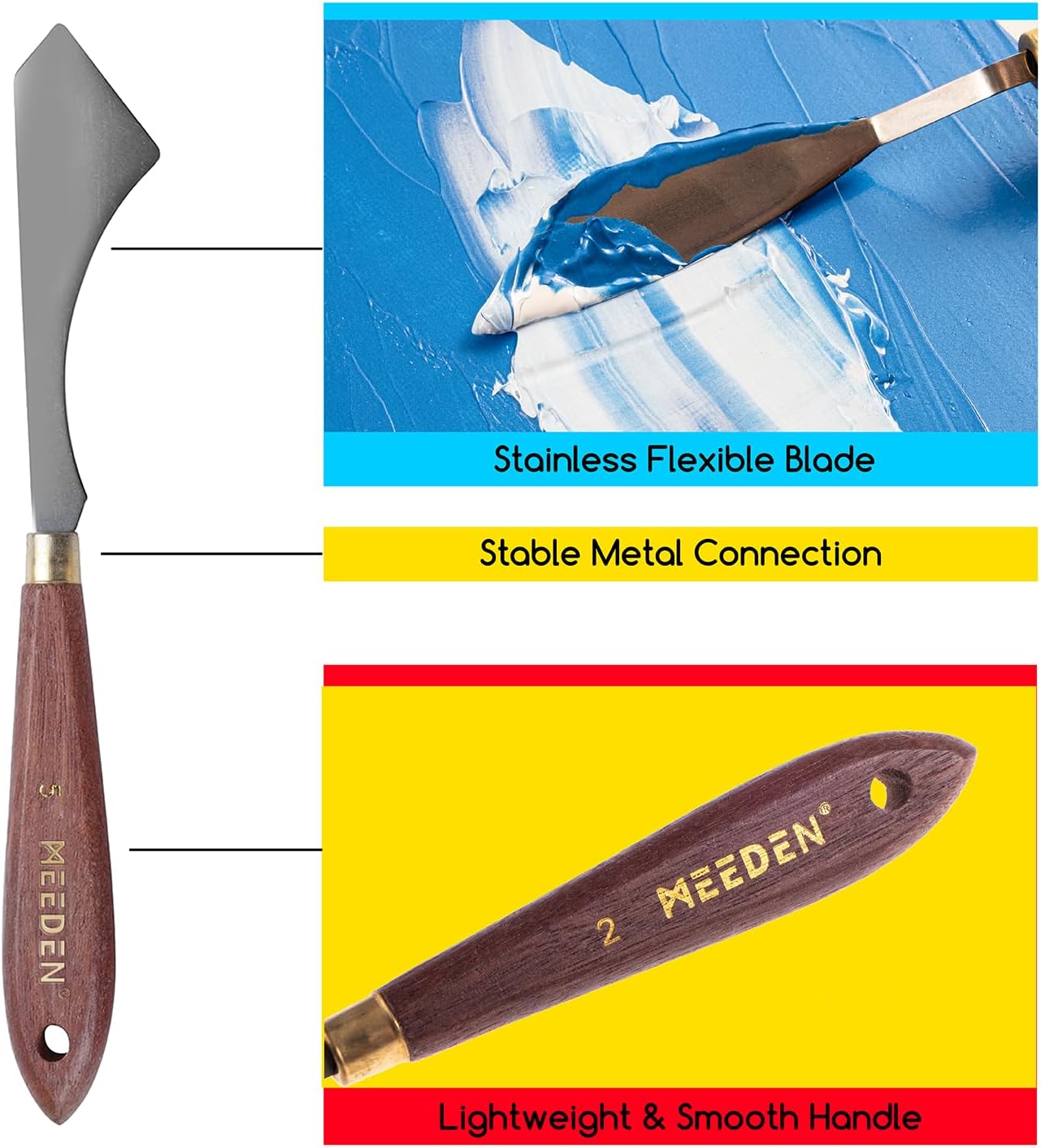 MEEDEN 5 Pieces Painting Knife Set Versatile Stainless Steel Spatula Palette Knife Oil Painting Accessories Mixing Scraper for Oil, Paint Color Mixing, Acrylic Painting