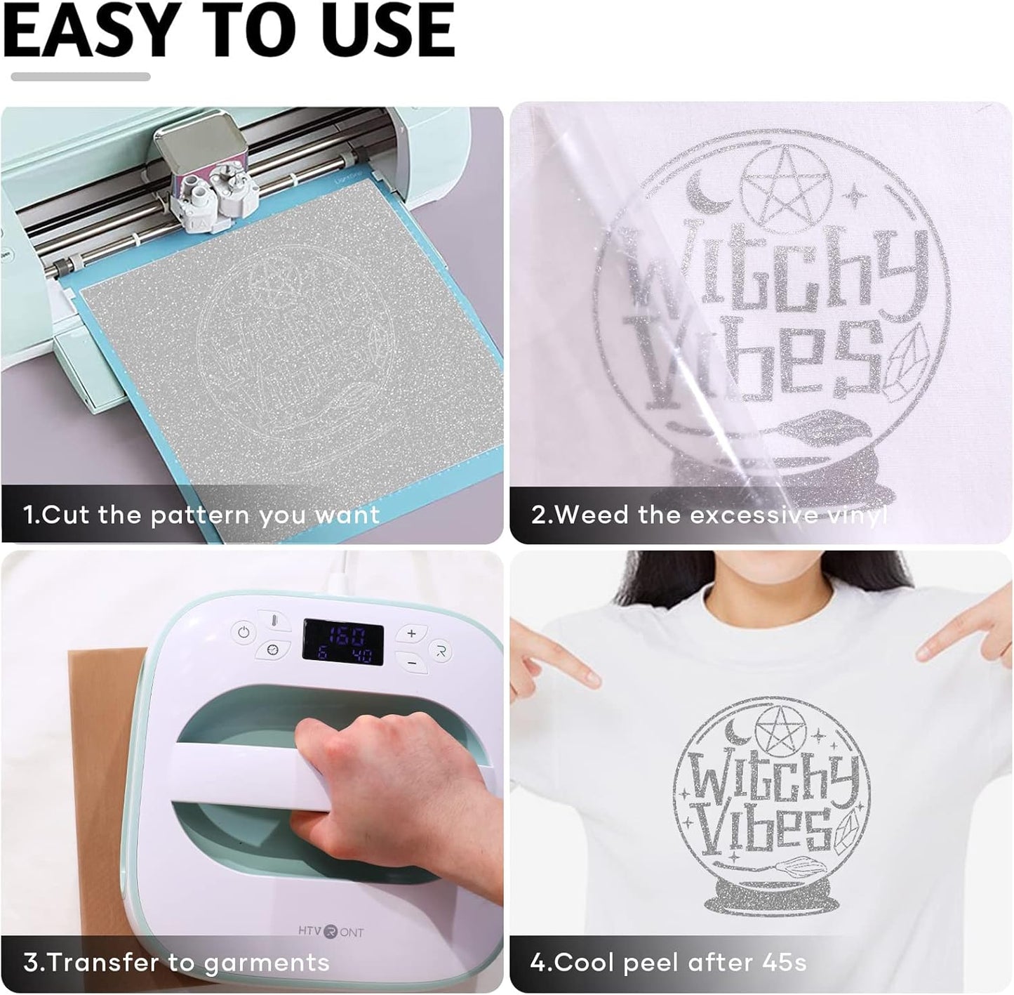 HTVRONT Silver Glitter HTV Heat Transfer Vinyl Bundle: 13 Pack 10" x 12" Iron On Vinyl for T-Shirt, Cricut, Silhouette Cameo or Heat Press Machine