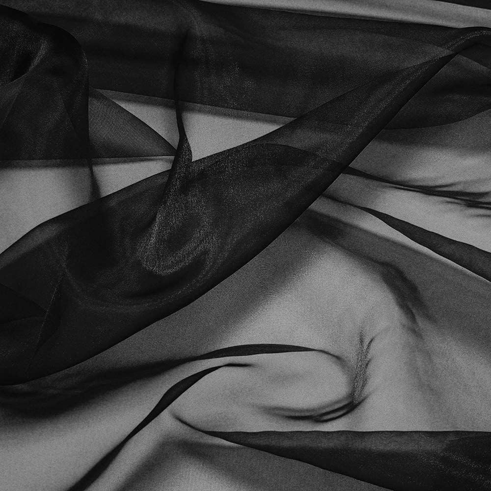 Organza Fabric 5 Yard Bridal Solid Sheer Organza Fabric Bolt for Wedding Dress, Fashion, Crafts, Decorations Silky Shiny Organza 44" - (5 Yard, Black)