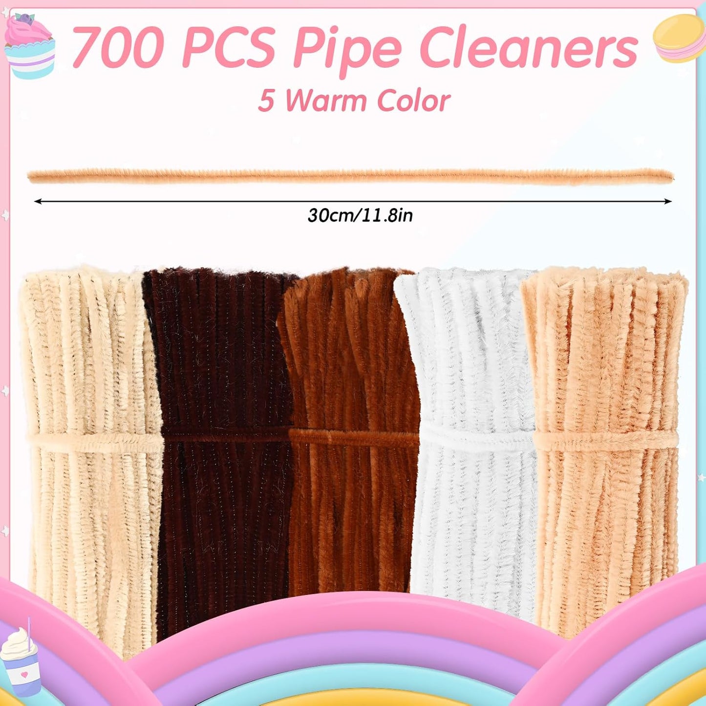 DaisyInner 700 Pcs Halloween Fall Pipe Cleaners Craft Bulk Pastel Chenille Stems Flower DIY Gradient Colored Fluffy for School Classroom Thanksgiving Christmas Party Supplies(Brown Boho Color)