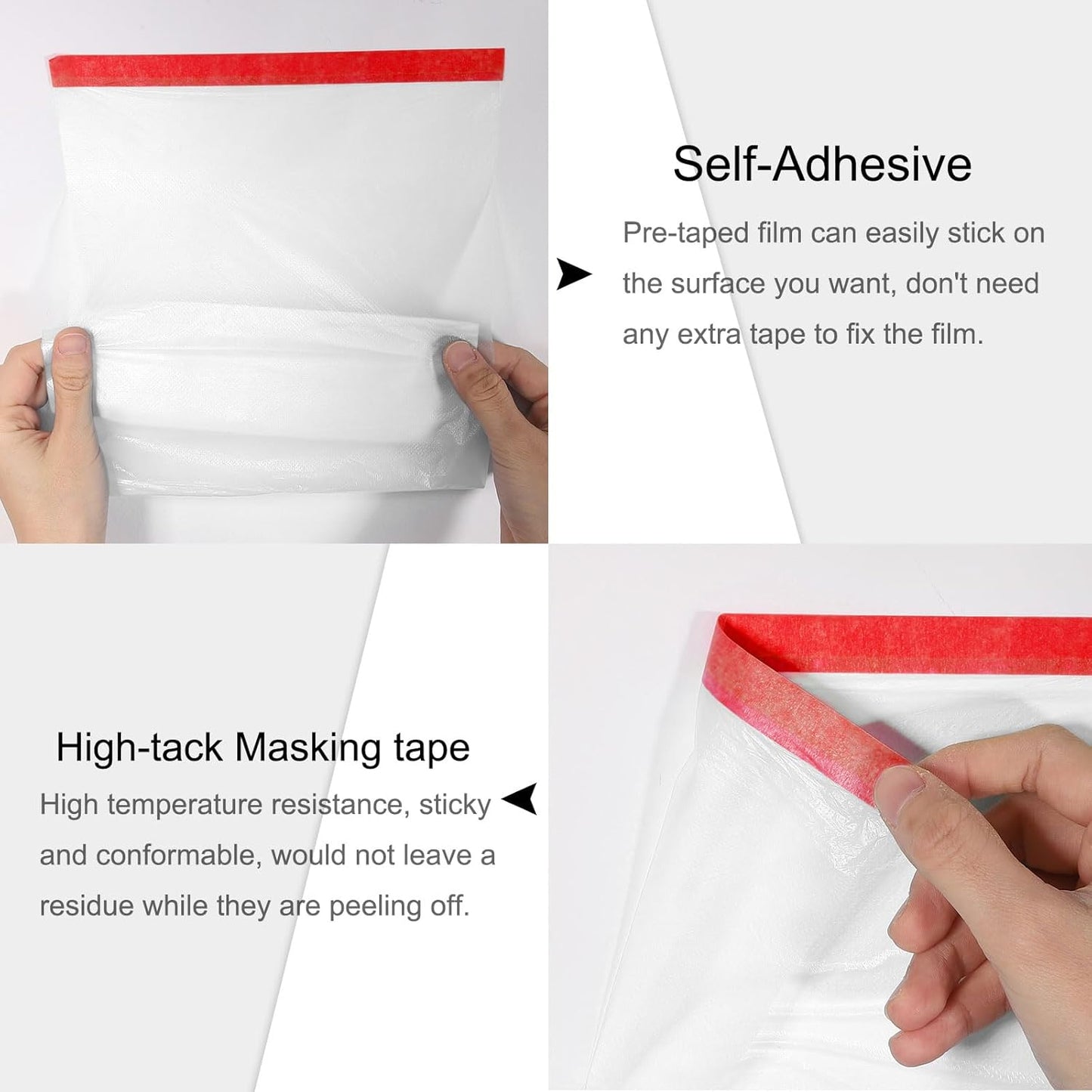 uxcell Pre-Taped Masking Film, 7.9ft x 66ft High-Tack Painters Tape Plastic Drop Cloth with High-Tack Painters Tape for Painting Protection Red 3Pcs