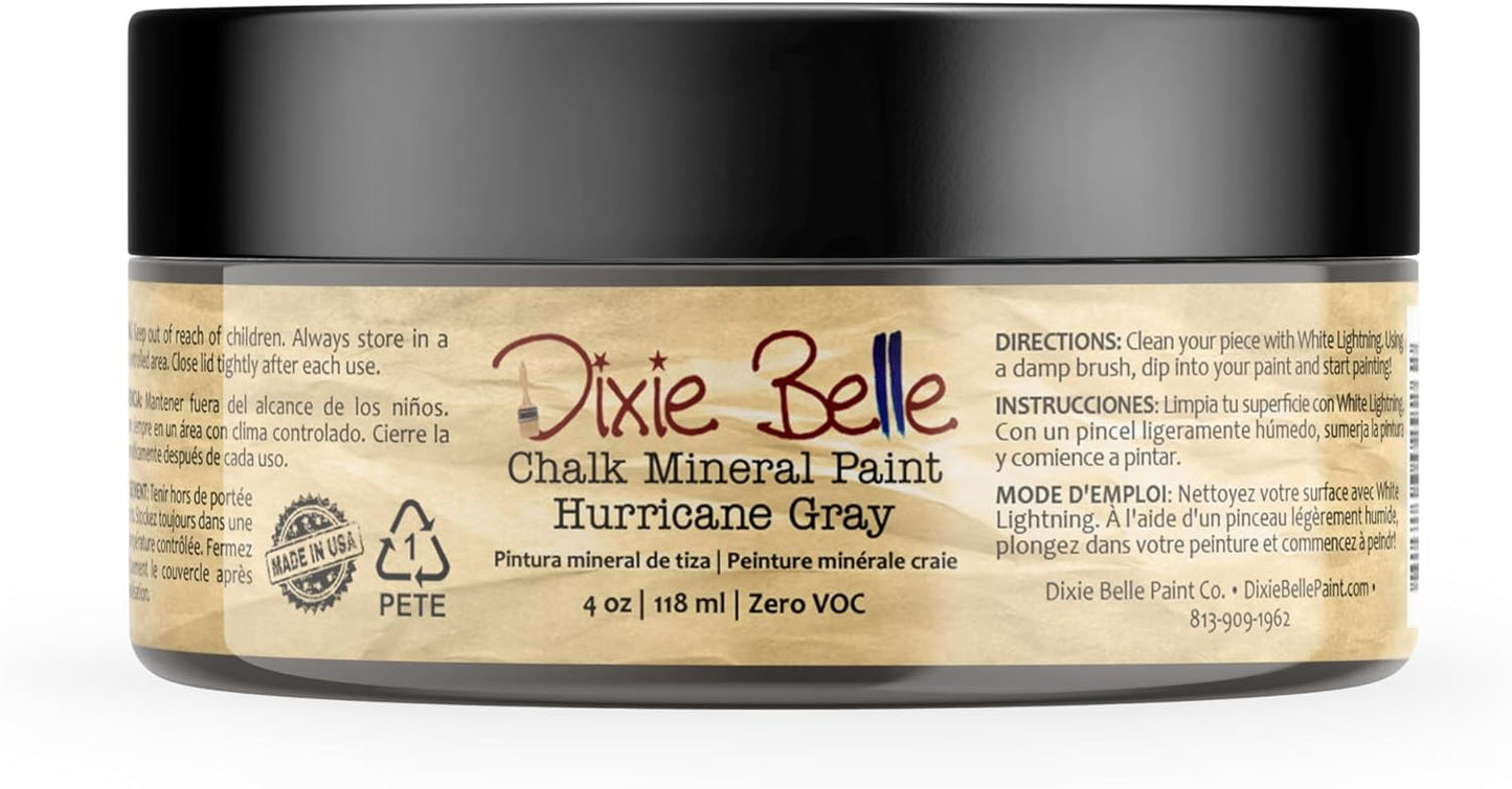 Dixie Belle Paint Company Chalk Finish Furniture Paint - Hurricane Gray (4oz) - Matte Medium Gray Chic Chalk Mineral DIY Furniture Paint