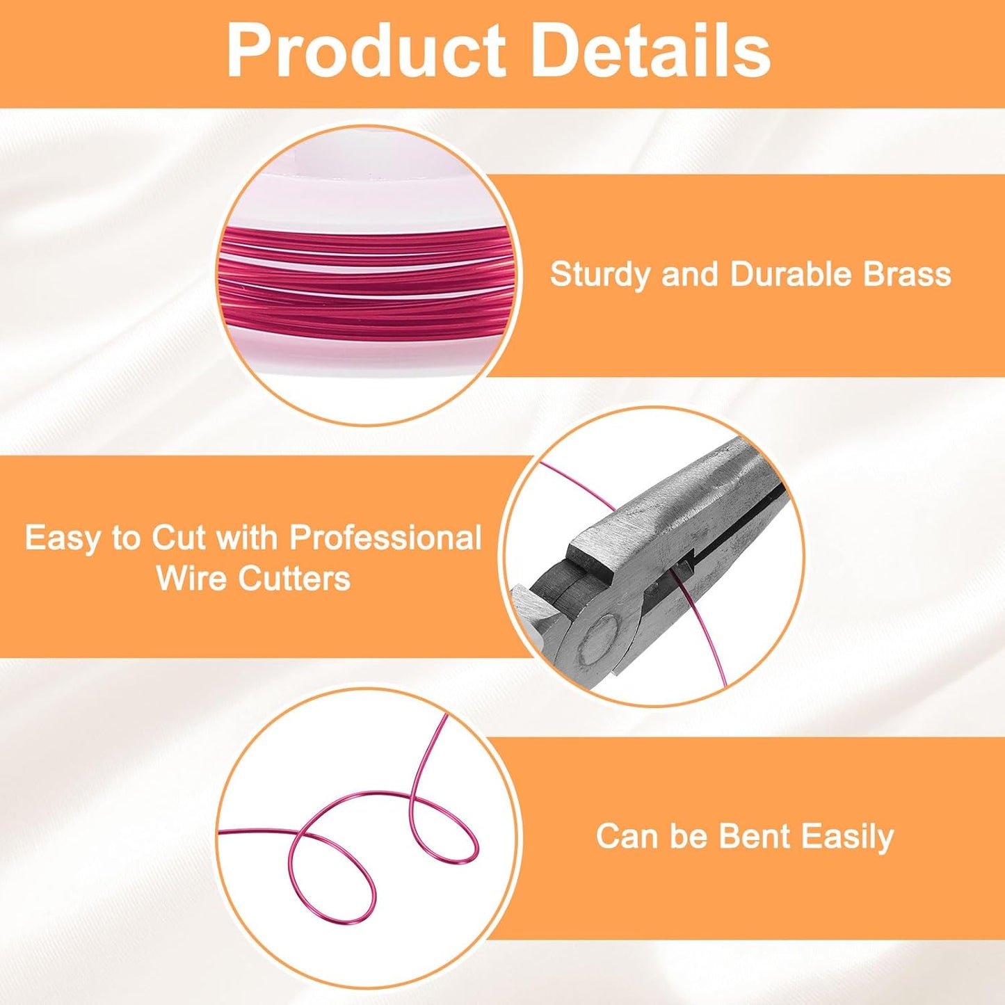 HARFINGTON 8ft Jewelry Wire, 20 Gauge (0.8mm) Brass Craft Soft Metal Tarnish Resistant Copper Beading Wire for Jewelry Making Supplies Crafting, Rose Red