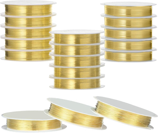 Mixweer 15 Pcs 5 Size Copper Wire 18 20 22 26 32 Gauge Tarnish Resistant Jewelry Wire for Jewelry Making 121 Yard Metal Beading Crafting (Gold)