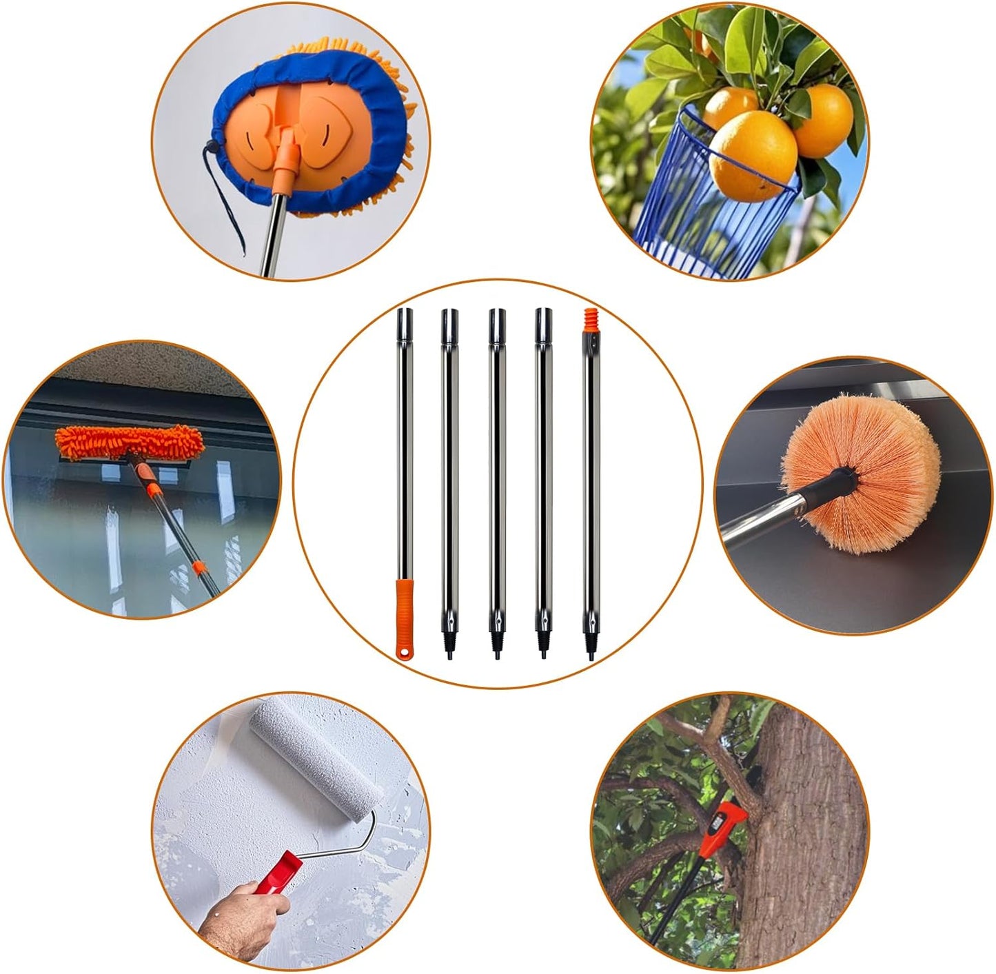 5 PCS Total 6.5 Ft Extension Pole, Paint Roller Stainless-Steel Threaded Splicing Extension Poles for Hand Drywall Sander Wall Cleaning and Polishing Paint Roller Brushes