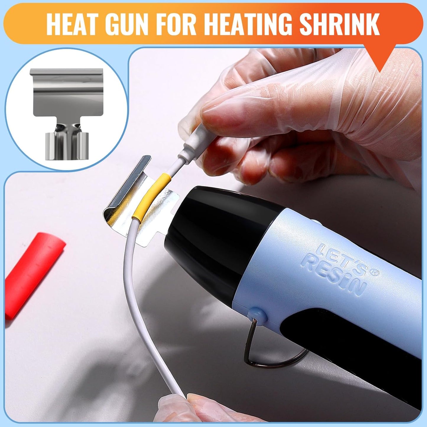 LET’S Resin Heat Gun for Crafting, 350W Fast Heat Dual Temp Hot Air Gun (482°F~752°F), Multiple Nozzles,Silicone Covers for Easy Cleaning, 4.9Ft Cable Mini Heat Gun,for Resin,Shrink Tubing,Vinyl Wrap
