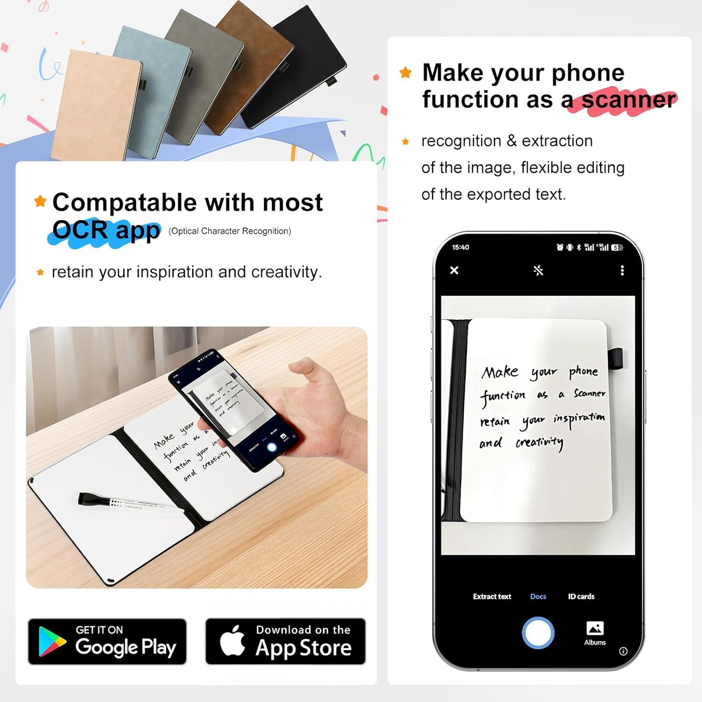 AGM Portable White Board Dry Erase Notebook, 12" x 9" Double Sided Folding Whiteboards with 3 Pens, Small Travel Dry Erase Board Skin-Friendly Material for Study, Meeting, Planning, Dark