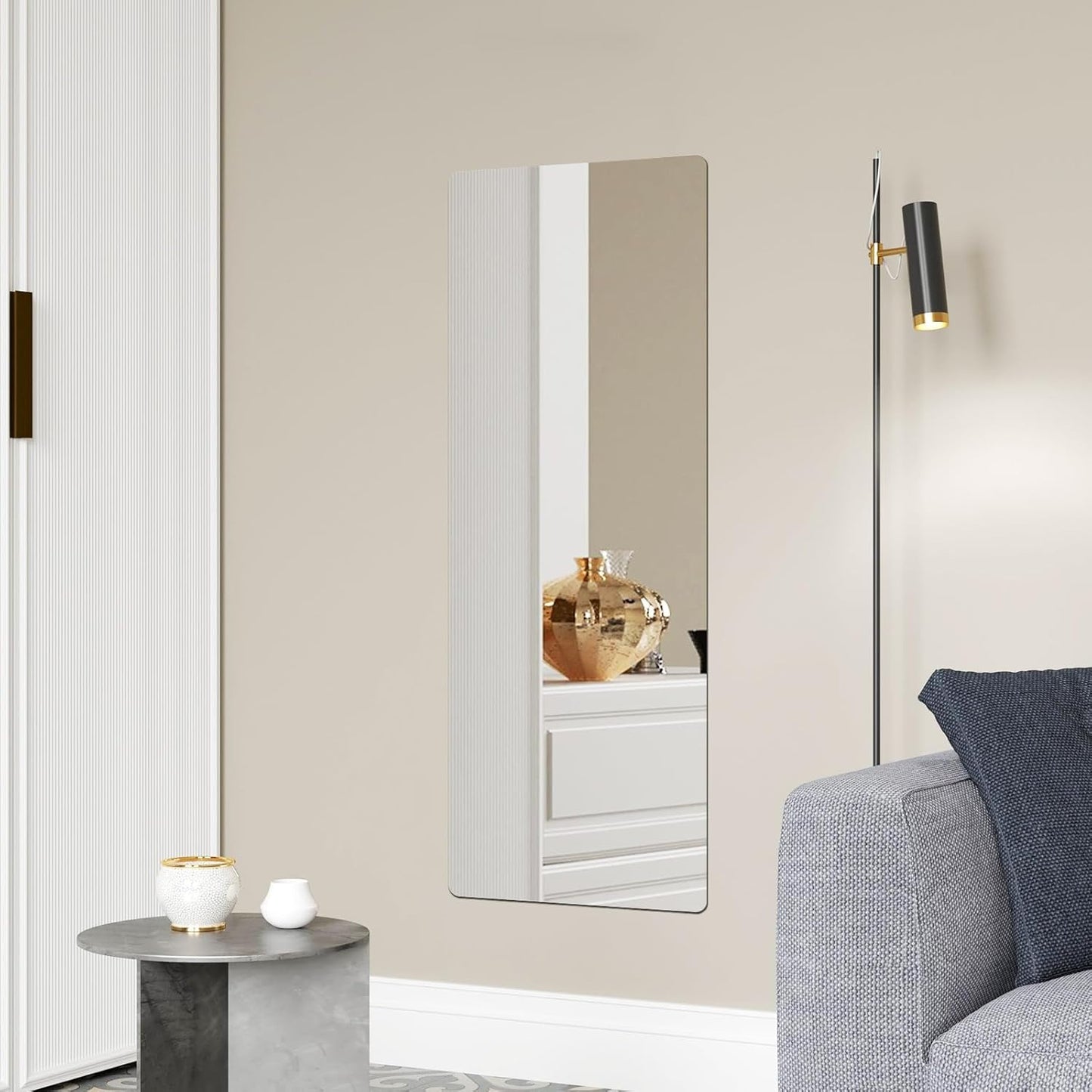 Acrylic Self Adhesive Mirror Sheet for Wall, Plastic Non Glass Sticky Kid Safety Mirror Tiles for Wall Rectangle 16x47 inch 2 Pcs