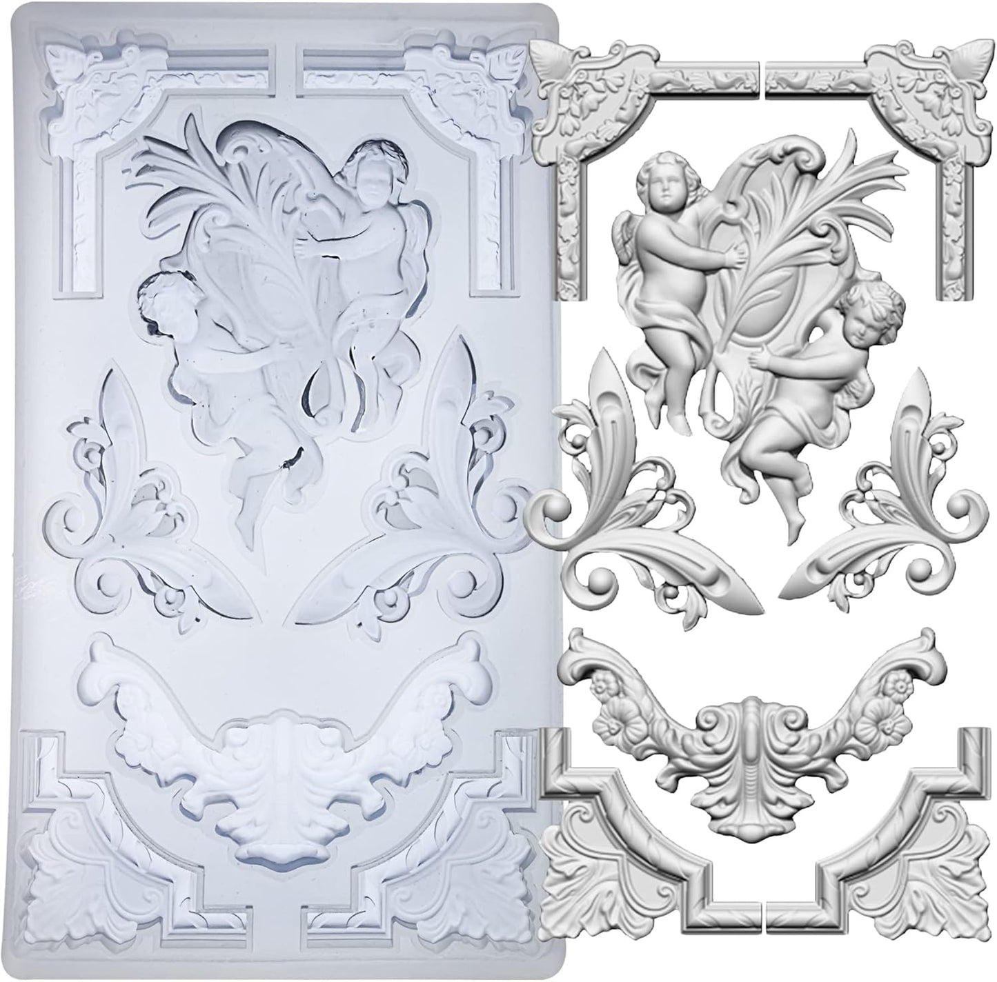 Art Mold for Polyclay Air Dry Clay Plaster, Border Frame with Cupids