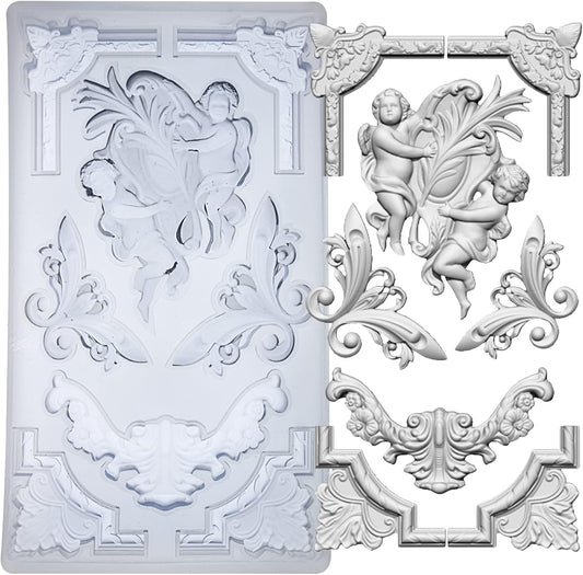 Art Mold for Polyclay Air Dry Clay Plaster, Border Frame with Cupids