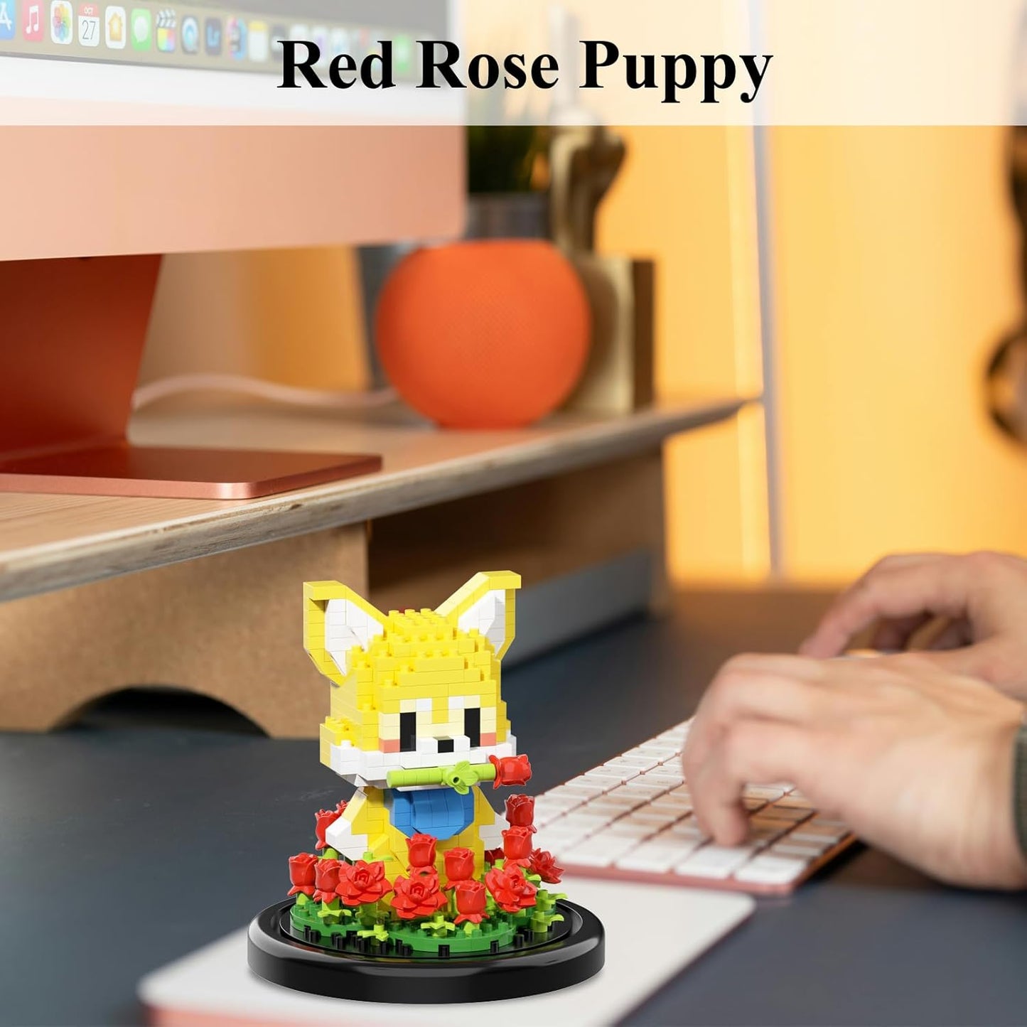 Artificial Flower Animal Toy Building Set for Adult,Mini Dog Plant Bonsai Tree,Botanical Collection Gift for Kid,Office Home Decor Building Block,Birthday Gift for Girl Women Mom Friend(Roses)