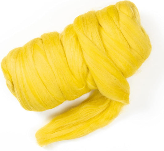 Kondoos Colored Natural Wool roving, 1 lb. Best Wool for Needle Felting, Wet Felting, handcrafts and Spinning. (Yellow Lemon, 1 lb)