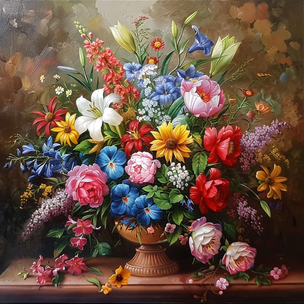 Moohue 14ct Counted Stamped Cross Stitch Kits for Adults Printed Cross Stitch Patterns Art Crafts Cross Stitch Supplies (Flowers 14)