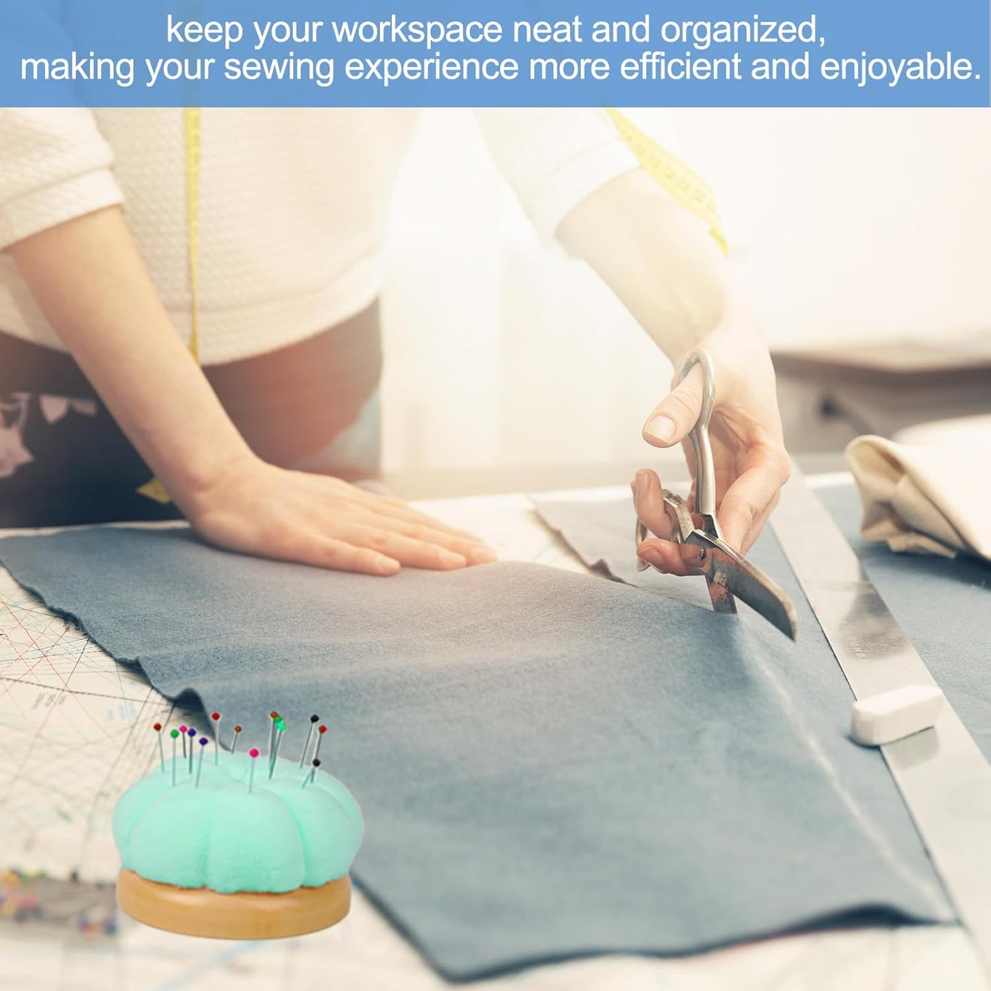 Hilltian Pin Cushion for Sewing, Wooden Base Sewing Pincushion with 100 Plastic Head Pins, Cute Pins Holder for Sewing Quilting, Light Green (Light Green)