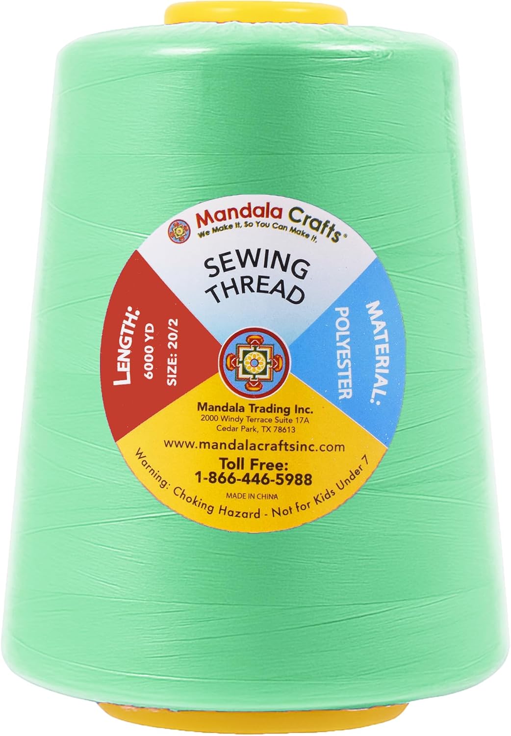 Mandala Crafts 4 Pack of Serger Threads Cones Spools - 20S/2 24000 Yards Polyester Seafoam Green Threads for Sergers Machine and Overlock Quilting Sewing Machine
