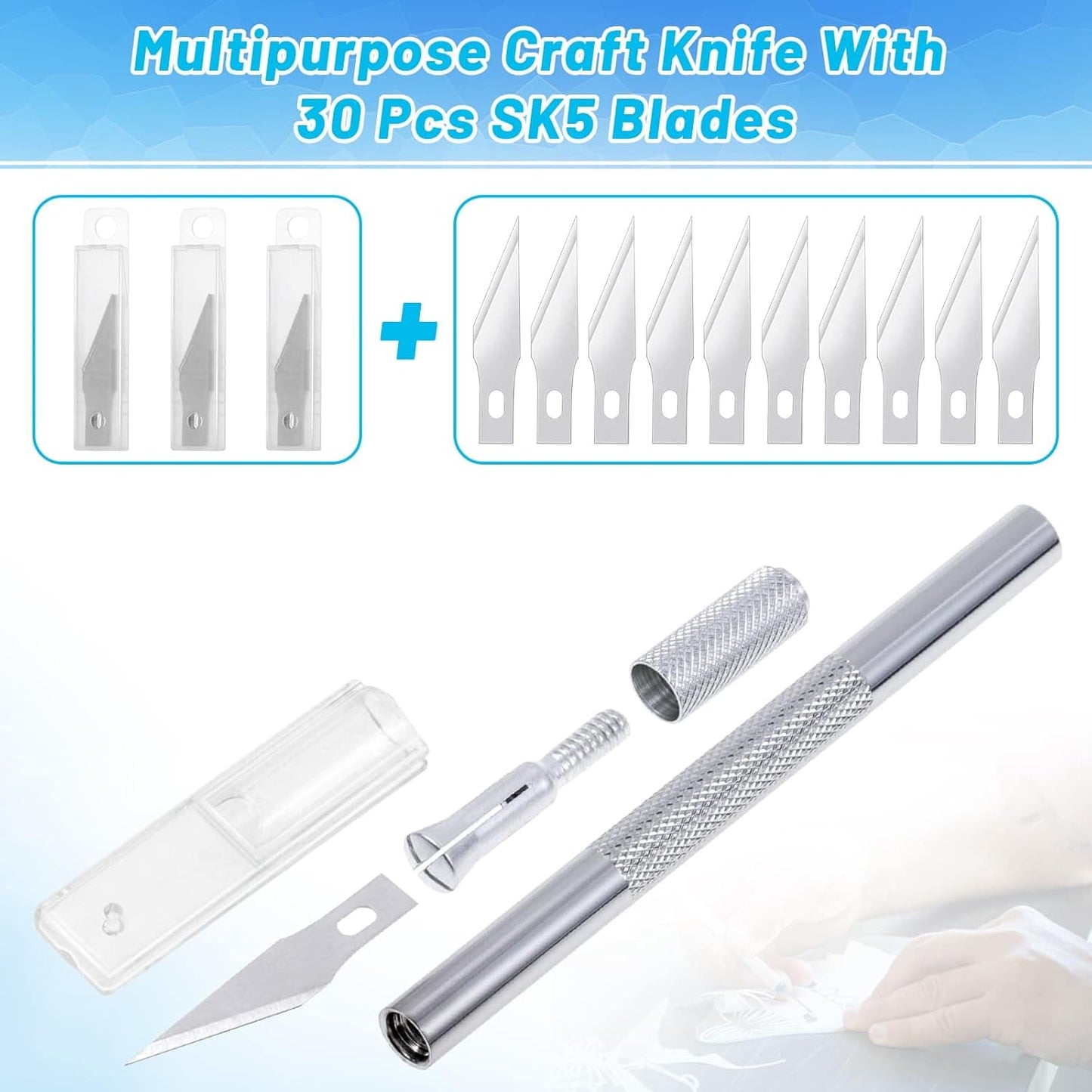 Anezus Exacto Knife Hobby Cutter with A4 Self Healing Cutting Mat Hobby Knife Set with 30 PCS Exacto Blades Precision Art Knife for Crafts Paper Scrapbooking Stencil