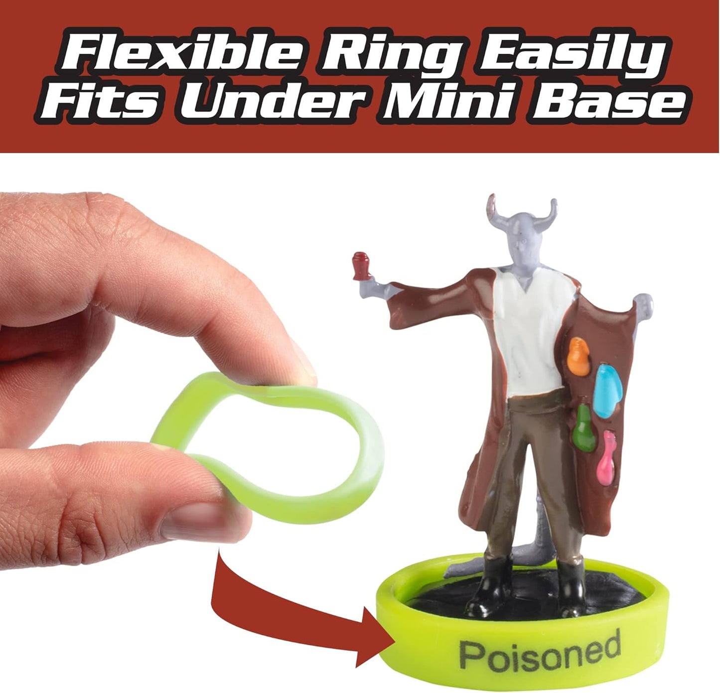 Flexible Condition Rings Status Effect Markers (120 Rings for Standard & Large)- 24 Different Conditions DND Flexible Design- Easy Affix Base Slides Under Figure- Compatible w Pathfinder & RPG Games