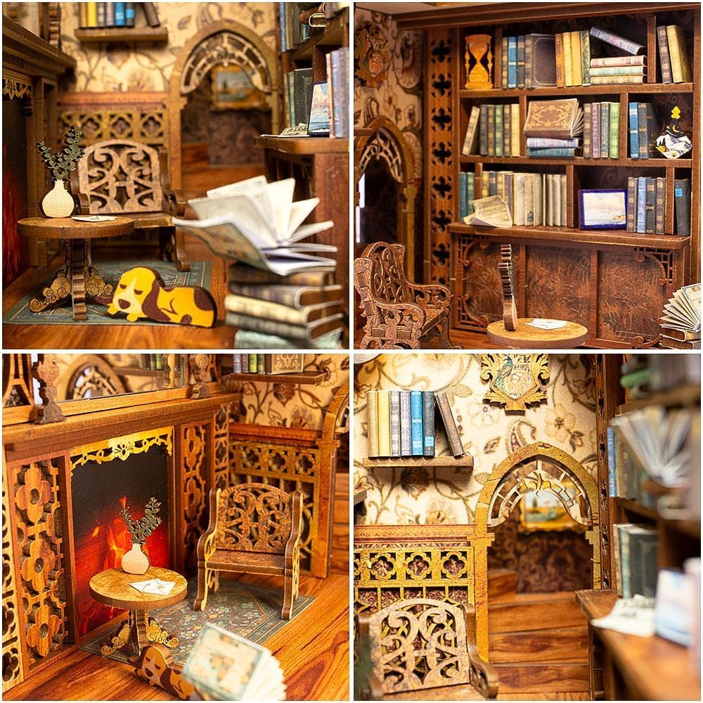Fsolis Book Nook Kit DIY Miniature House Kit, 3D Wooden Puzzles for Adults, 172 Pieces, Booknook Craft Diorama Bookshelf Insert and Bookends, Gifts for Women Book Lovers(Eternal Bookstore)