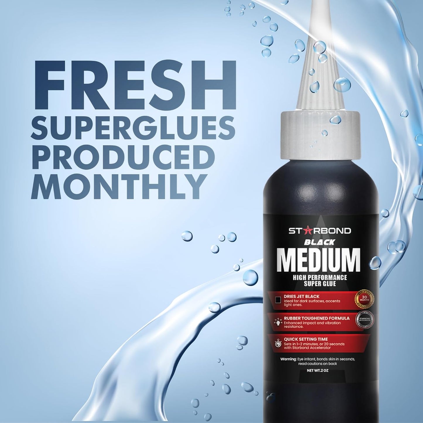 Starbond Black Medium CA Glue, Premium Cyanoacrylate Super Glue, Crack Filler 150 CPS Viscosity, for Woodworking, Woodturning, Carpentry, Guitar, RC, Hobby, 2oz