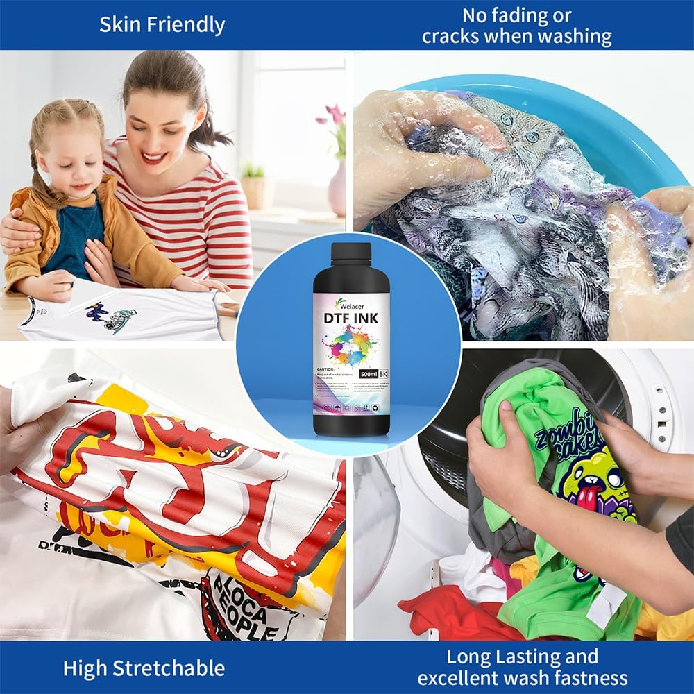 DTF Ink Black 500ml - Premium Heat Transfer Ink Conversion Kit Refill for I3200, XP600, R1390, L1800, ET2800 ET8500 R2400, L800, 1430, P400, P800, XP-15000 All DTF Printers,for DTF Film
