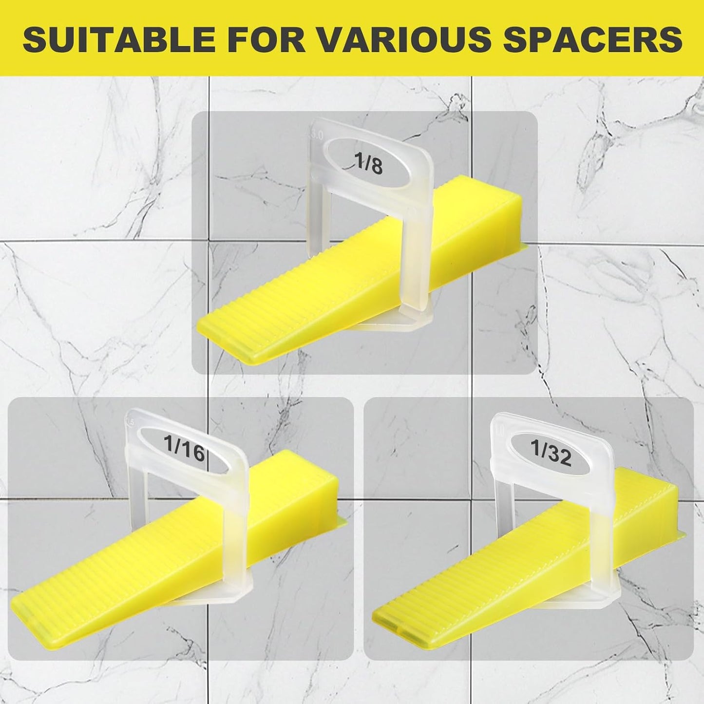 DGSL Tile Leveling System Tile Wedges, 600PCS Reusable Tile Leveling Wedges for 1/8", 1/16", 1/32" Tile Spacers, Tile Leveling Clips and Tile Leveler Installation