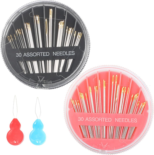 Eketirry 120pcs Premium Hand Sewing Needles，4 Pack 30-Count Assorted Needles for Sewing Repair, 6 Different Sizes Sewing Needles with 2 Threaders (Pink& Black,2)