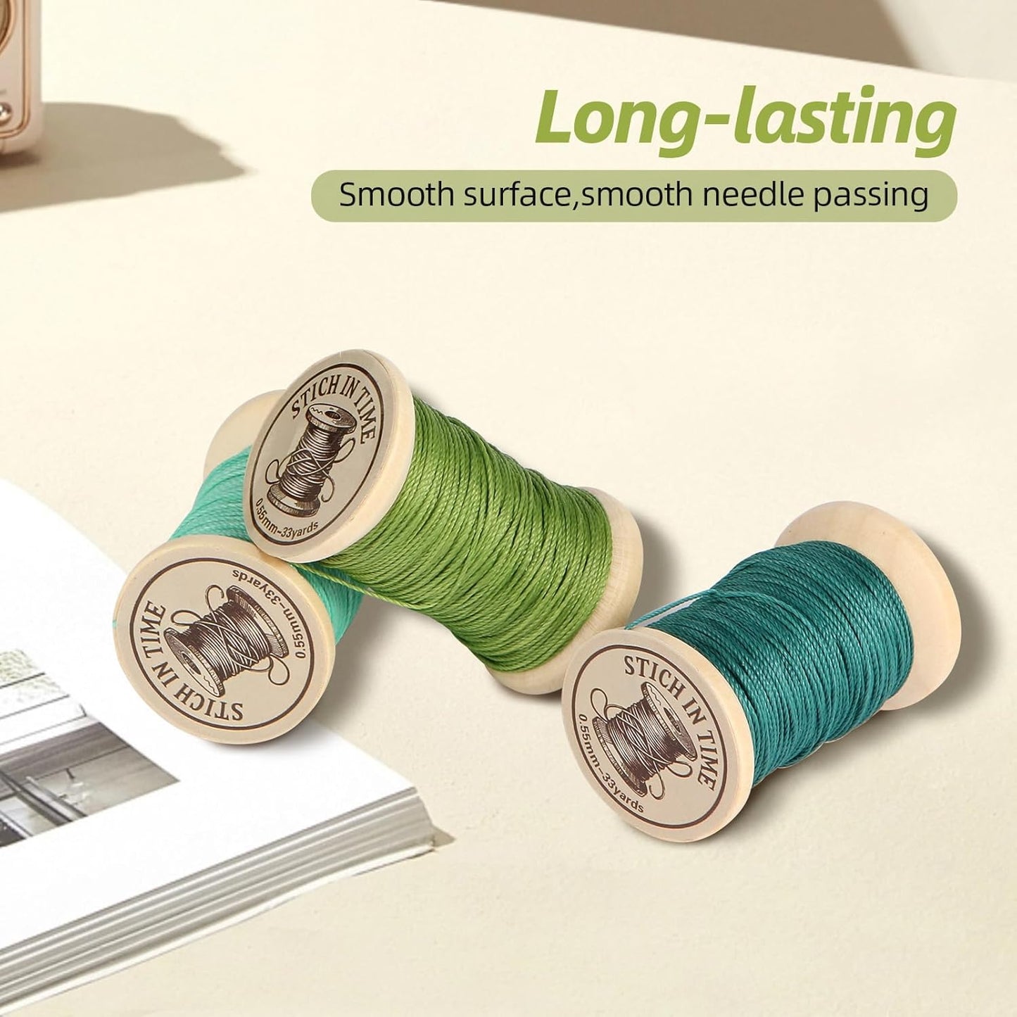 Natural Waxed Thread, 0.55mm/0.8mm, Wax Thread for Handcrafted Wrapping, Sewing, Bookbinding, Leather Threads, Beginners Craft DIY, Hemp Cord (Teal/Aqua/Forest, 0.55mm/33 Yards)