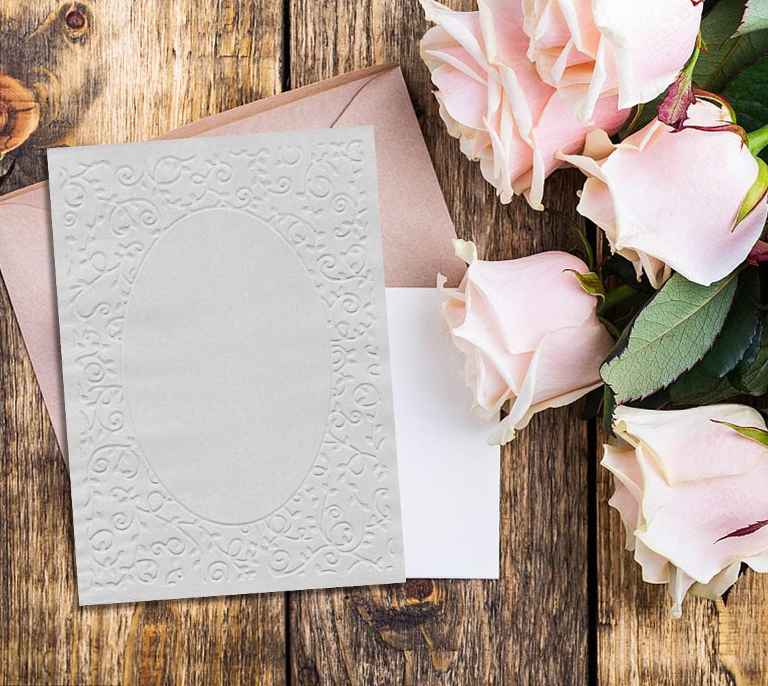 ALIBBON Cirrus Leaves Plastic Embossing Folders for Card Making, Oval Frame Background Template Molds Embossing Folders for DIY Scrapbooking Craft Photo Album Decorations