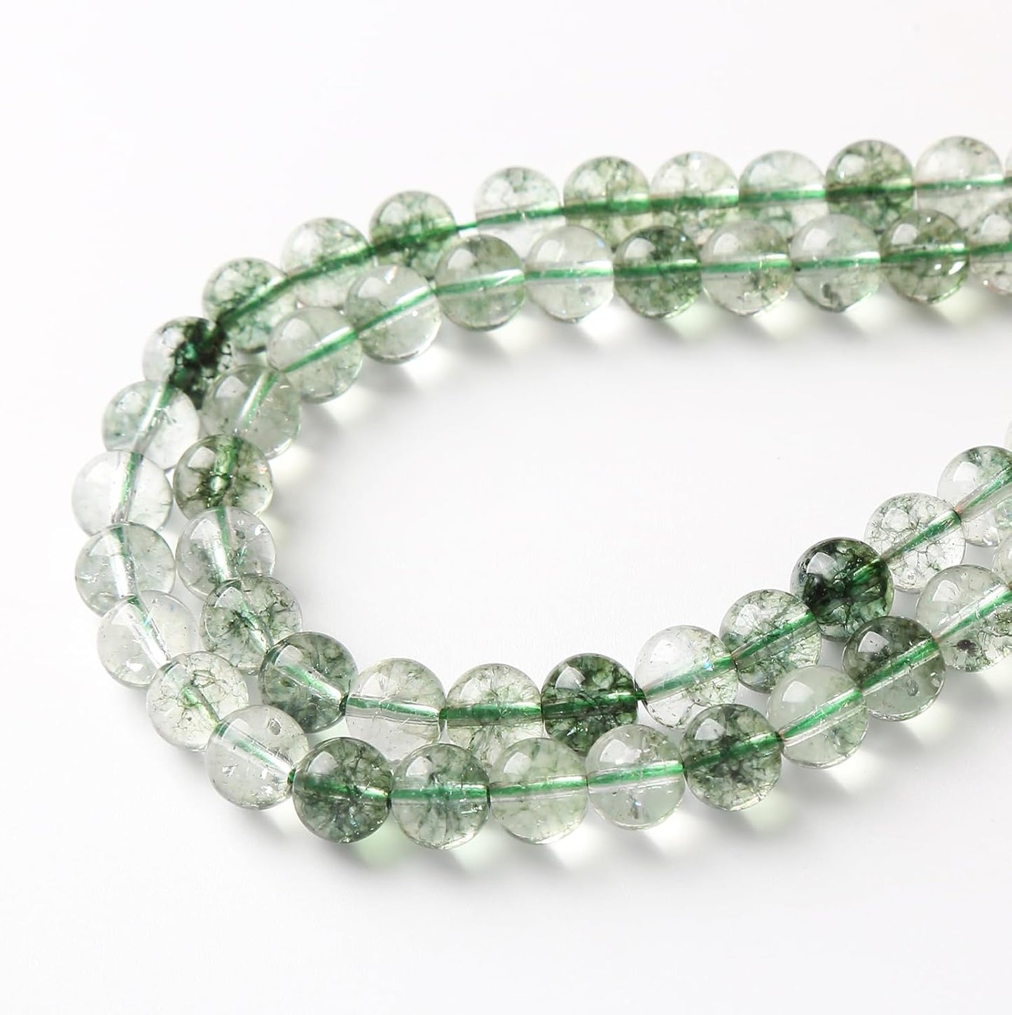 32PCS 12MM Green Crackle Phantom Ghost Crystal Beads for Jewelry Making DIY Bracelet Necklace Accessories 15" Energy Healing Power Stone Beads