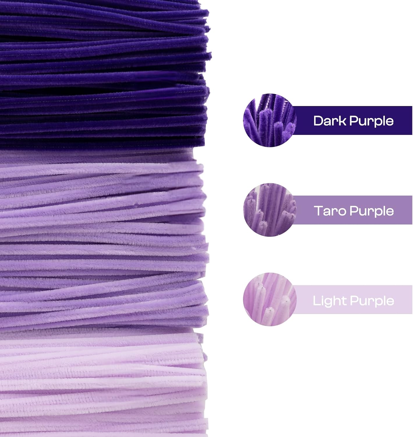 Caydo 300 Pieces Purple Pipe Cleaners, Thick Fluffy Chenille Stems, Pipe Cleaner Crafts for Arts & Crafts, Perfect for Making Animals, Flowers, and Festive Decorations